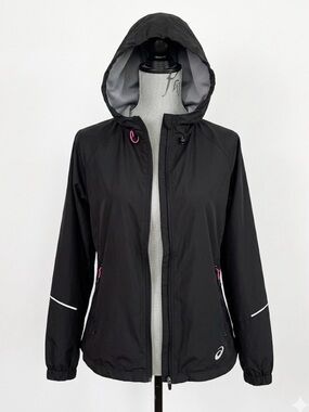 ASICS Women’s S Reflective Performance Running Jacket Black Pink Windbreaker